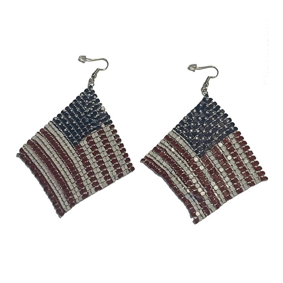 USA Flag Earrings Drop Dangle New With Tags - Picture 7 of 16